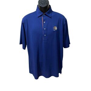 New Donald Ross 1919 Mens Polo Shirt Large Blue & Orange Embroidered Logo